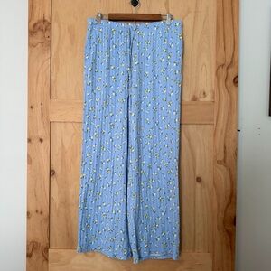 Joyspun Pointelle Knit Floral Blue Wide-Leg Pajama Pants Large